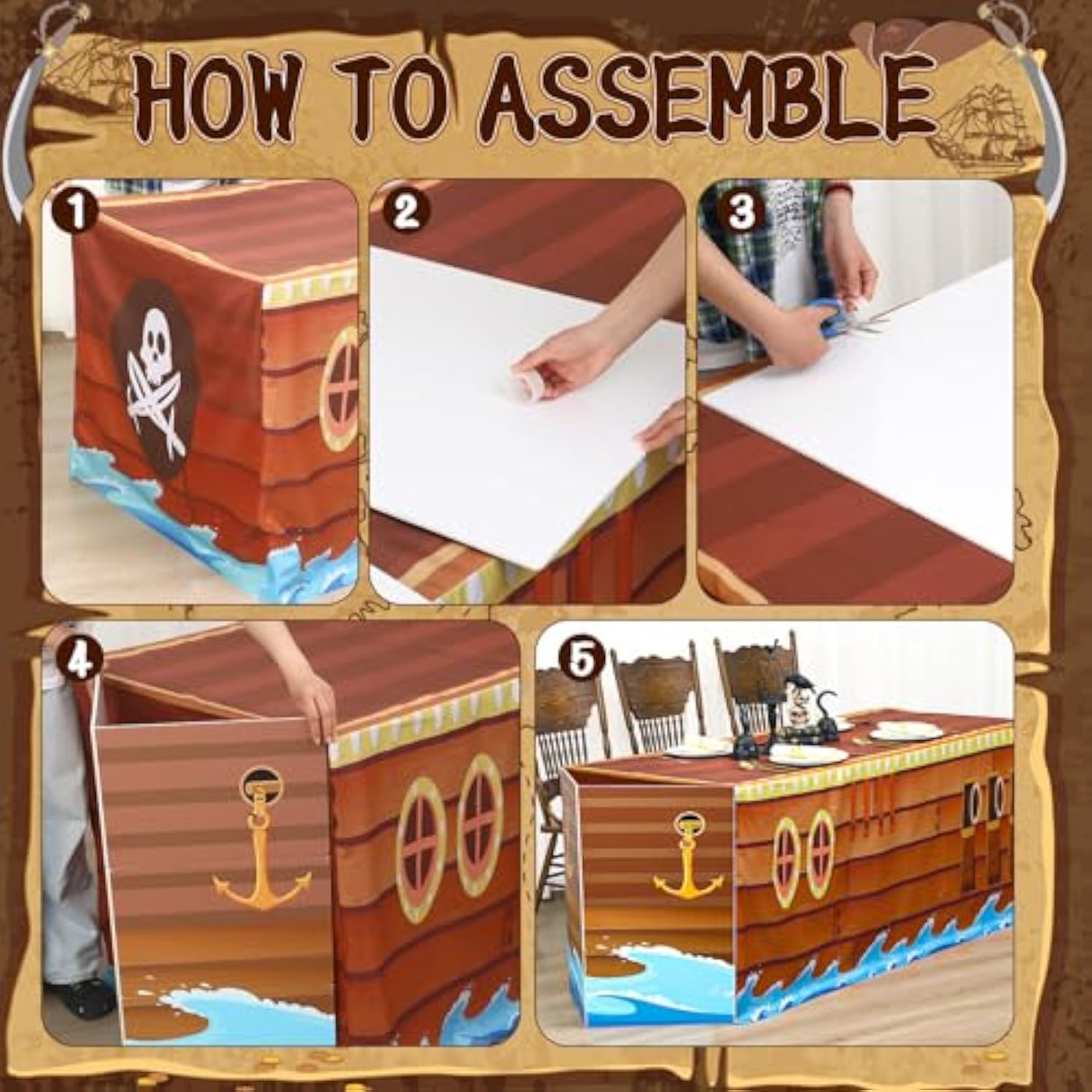 72 X 30 Inch Pirate Party Tablecloth With Prow Cardboard Pirate Ship Table Cover Decorations For Birthday Graduation Jungle Adventure Nautical Party Favors Supplies