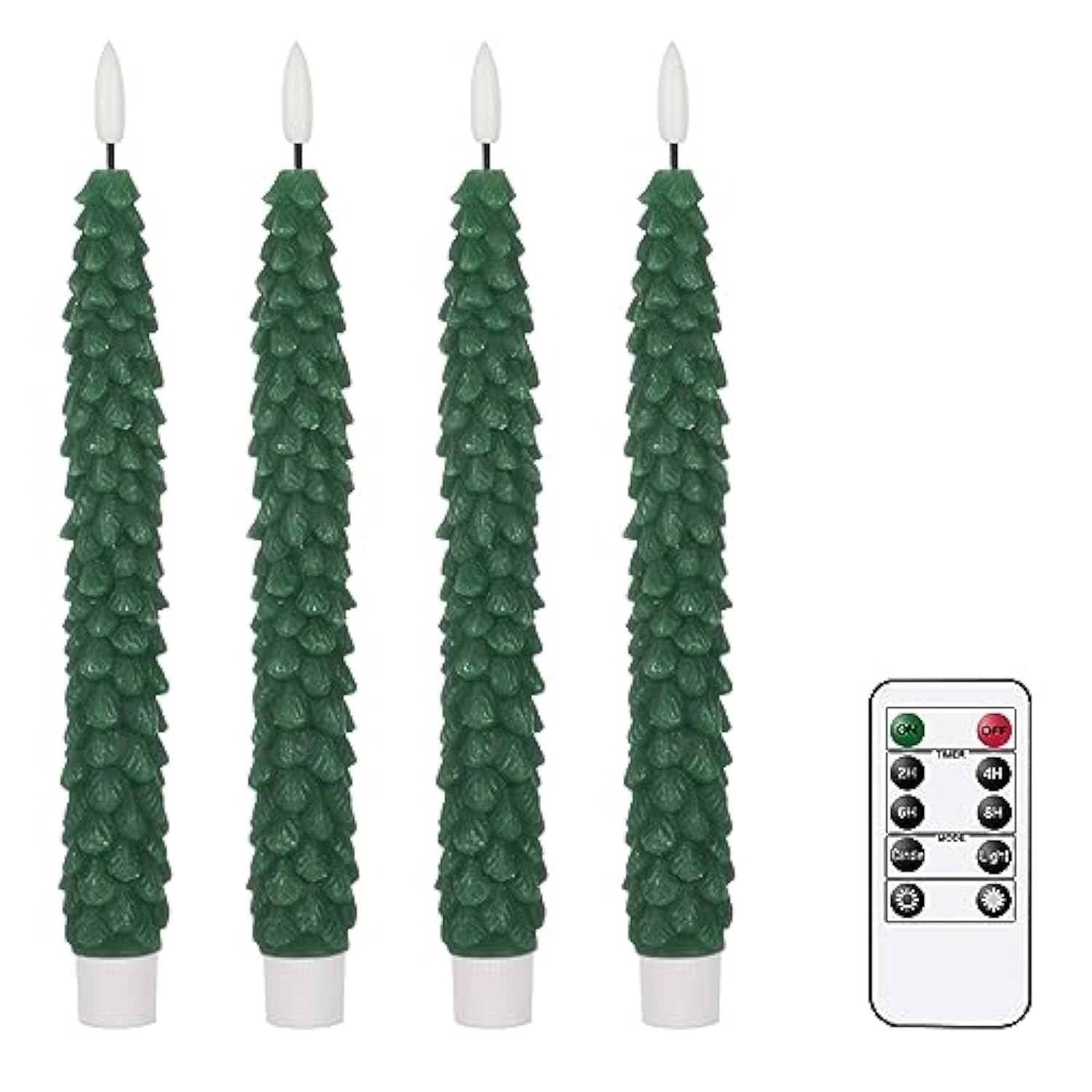 Christmas Tree Flameless Taper Candles Flickering With Remote Timer, Real Wax Led Battery Operated Candles Warm 3D Wick Christmas Home Wedding Decor(Green, 0.78 X 9.64 Inch)
