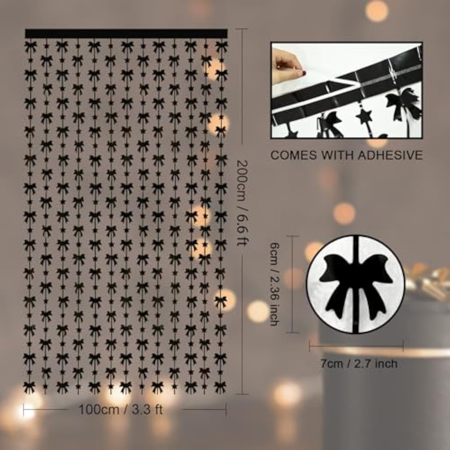 2 Pack Black Bow Party Decorations, Foil Fringe Curtains & Photo Backdrop for Parties