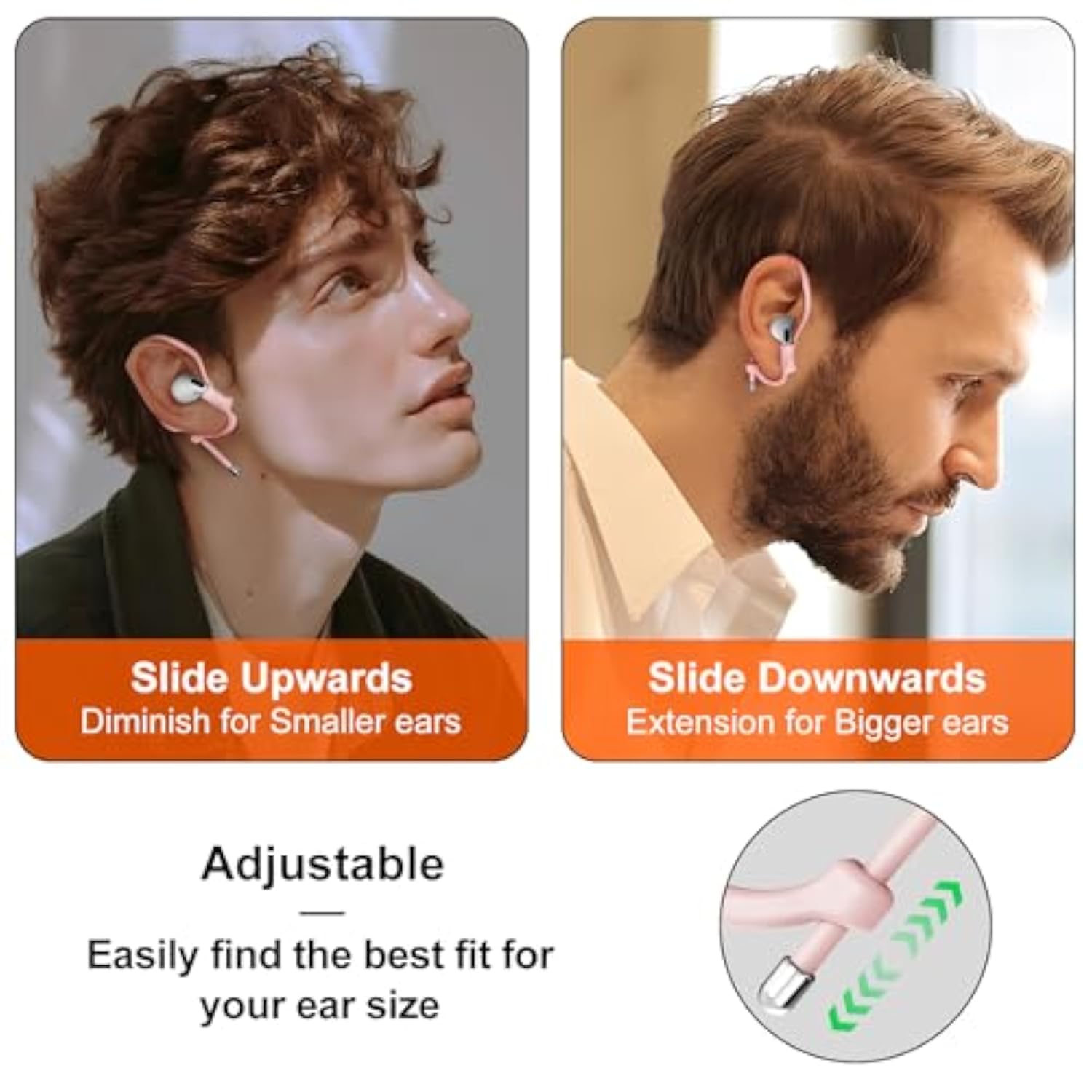 [2 Pairs] Ear Hooks For Airpods Pro 2, 1 & Airpods 4, 3, 2, 1, [Adjustable] Ergonomic Design Anti Slip, Comfortable Fit Silicone Clip For Running Sports [Added Velvet Storage Pouch] – Pink