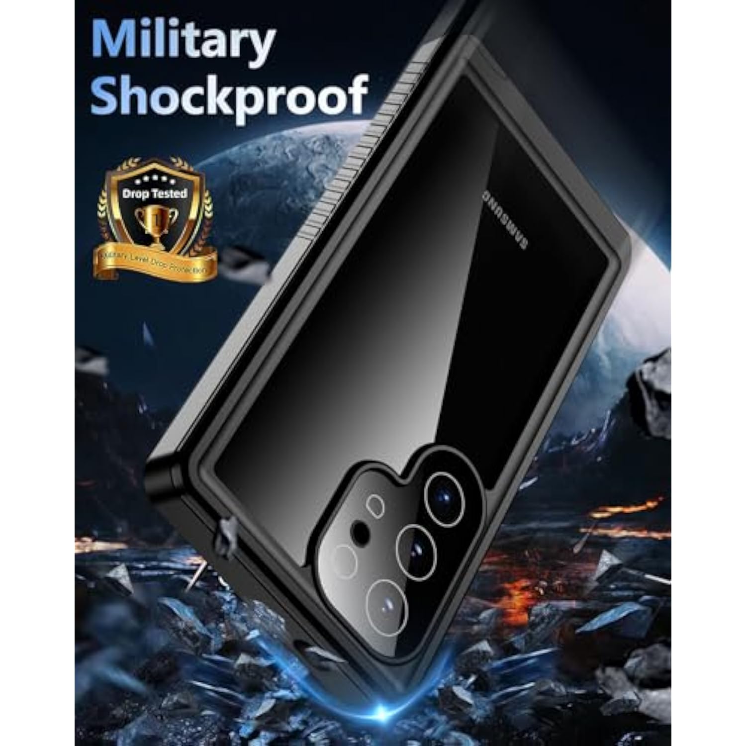 For Samsung Galaxy S24 Ultra Case Waterproof, S24 Ultra Case With Built-In Screen Protector [Support Fingerprint Unlock][360°Full Body Guard][12Ft Military Grade] S24 Ultra Phone Case (Black)