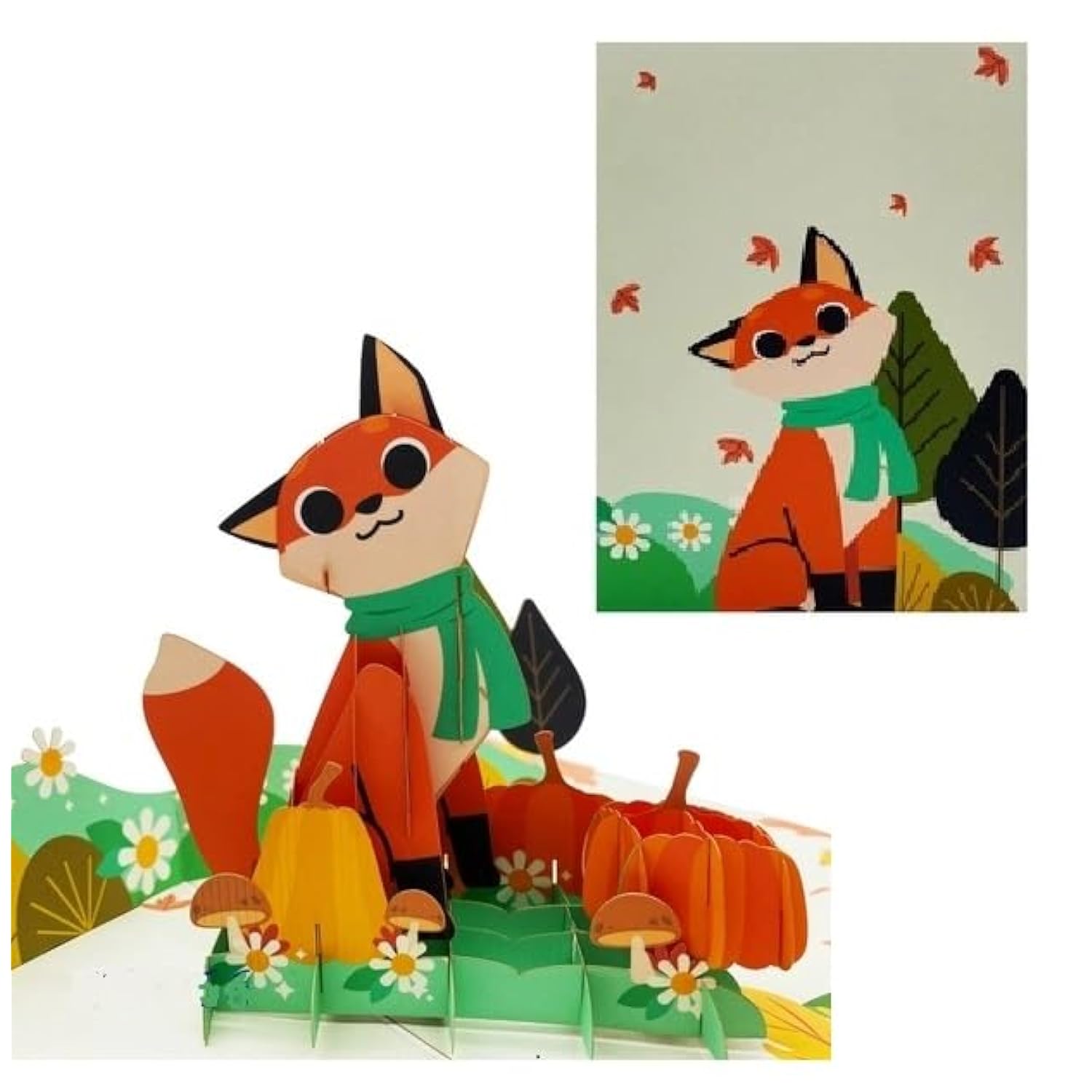 Autumn Fox 3D Pop-Up Greeting Card – Fall Themed Card With Pumpkins & Leaves – Cute Woodland Animal Pop-Up Card For Kids, Adults, Birthdays, Thanksgiving, A41