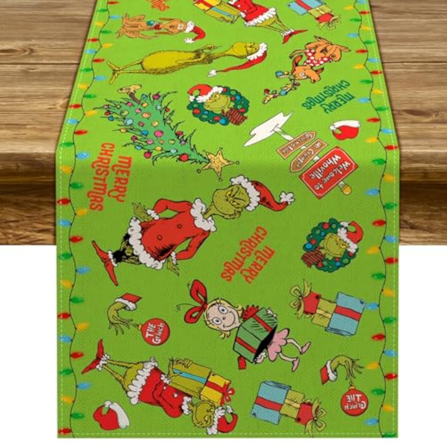 Merry Christmas Table Runner Christmas Xmas Winter Holiday Season Party Decorations Kitchen Fireplace Dining Room Home Decor (Green, 13" X 72")