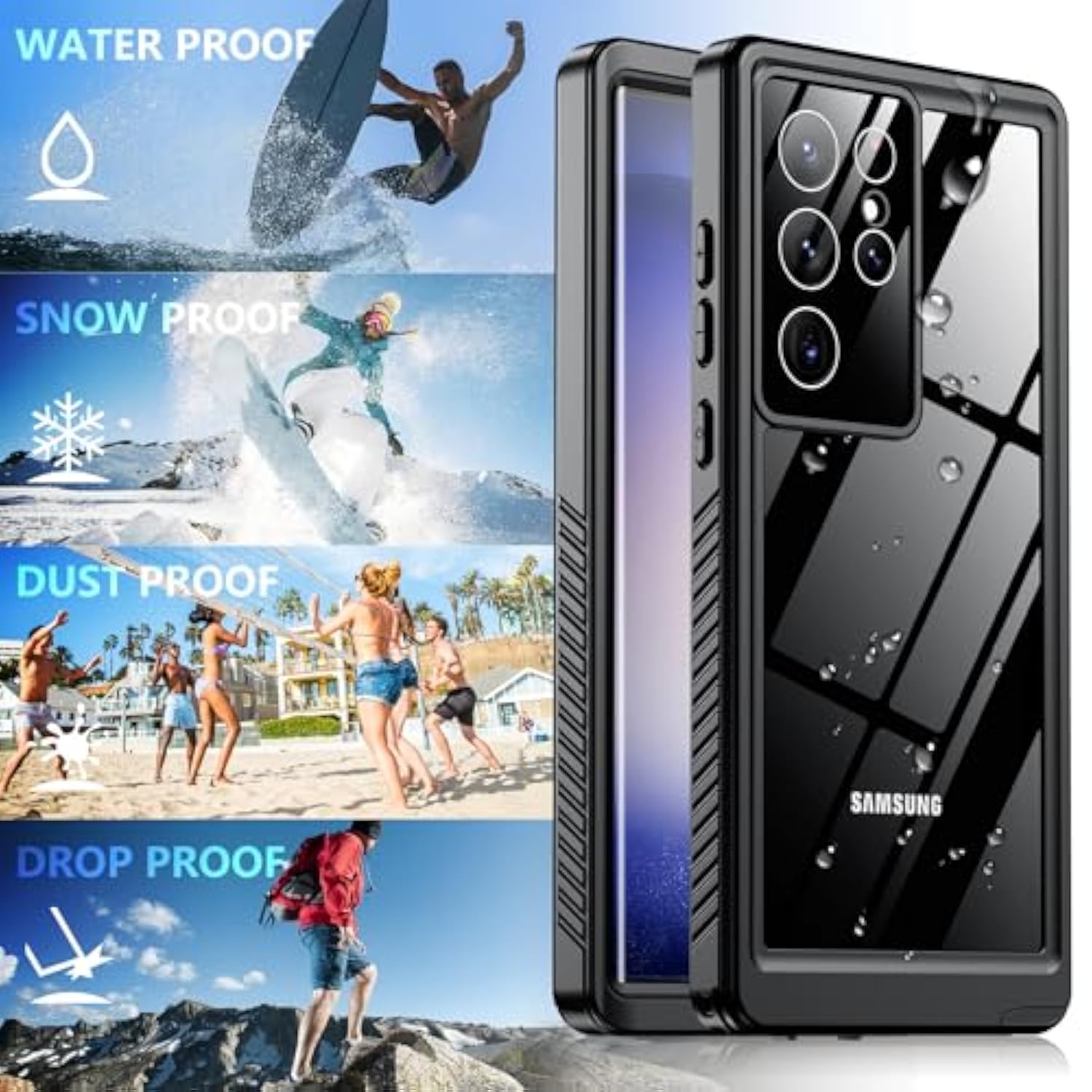 Designed For Samsung Galaxy S23 Ultra Case Waterproof,Built-In [ Screen + Camera Lens Protector][Ip68 Underwater] Full Protection Heavy Duty Shockproof Anti-Scratched Phone Case,Black