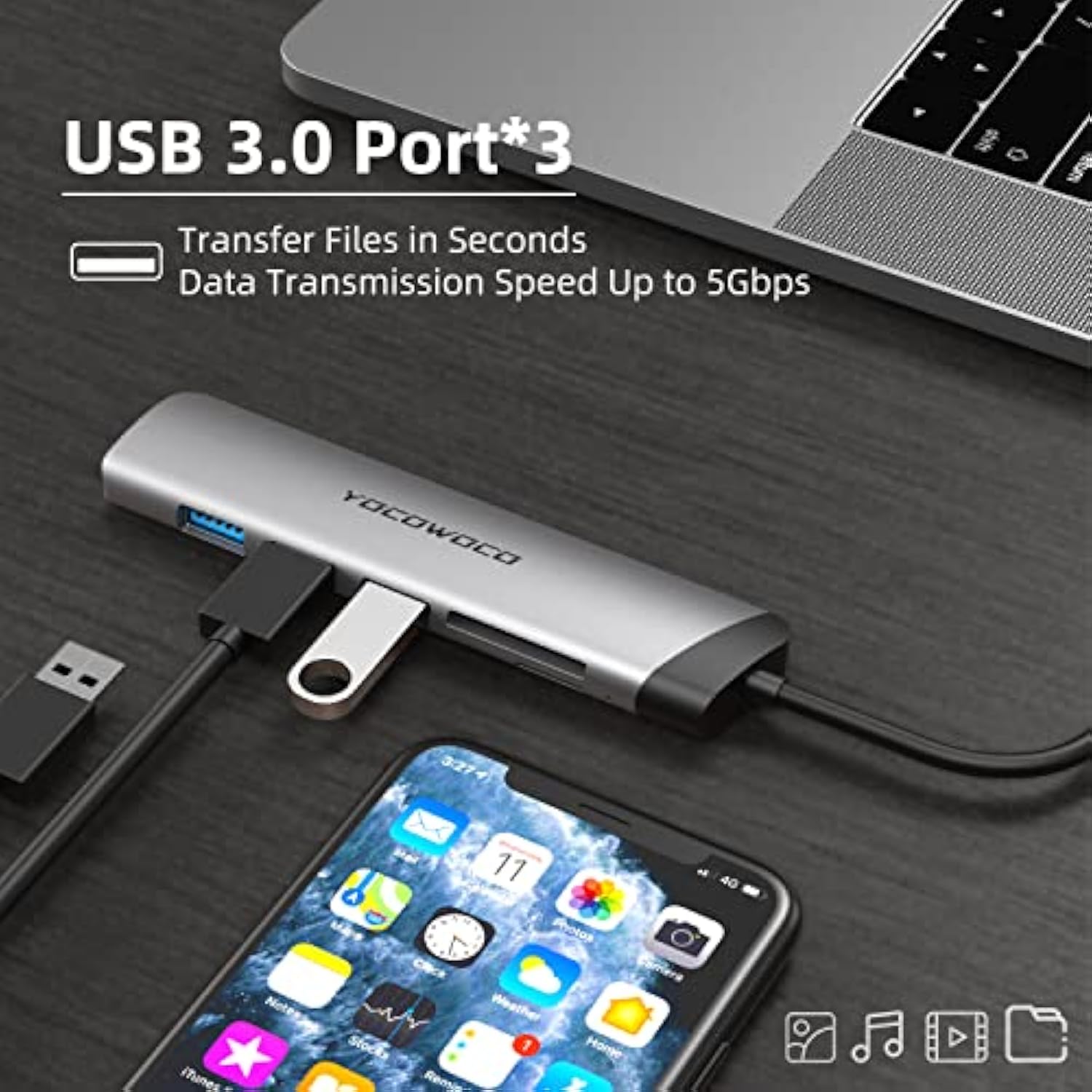 Usb C Hub- Dongle Usb C Adapter For Macbook Pro, 6 In 1 Usbc To Hdmi Multiport