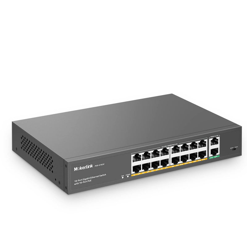 18 Port Gigabit Poe Switch, 16 Gigabit Poe+ Ports, 2 Gigabit Uplink, 250W Ieee