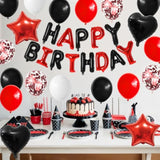 Red And Black Birthday Decorations For Boys,Black Red Star Heart Foil Balloons Black Red Happy Birthday Banner Happy Birthday Decorations For Men Women