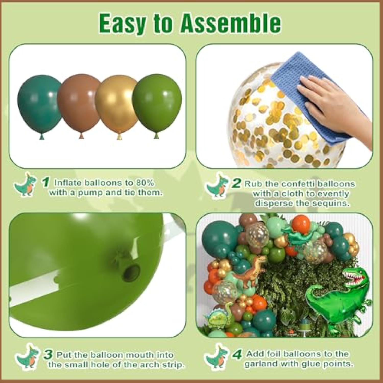 161-Pc Dinosaur Balloon Garland Kit Green, Brown & Orange Dino Party Decor