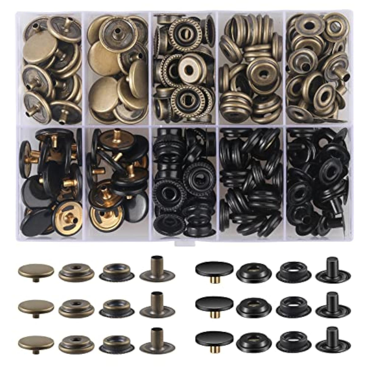 200 Pieces (50 Sets) 15Mm Leather Snap And Fastener Kit 5/8 Inches (15