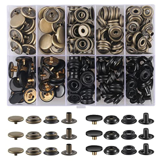 200 Pieces (50 Sets) 15Mm Leather Snap And Fastener Kit 5/8 Inches (15