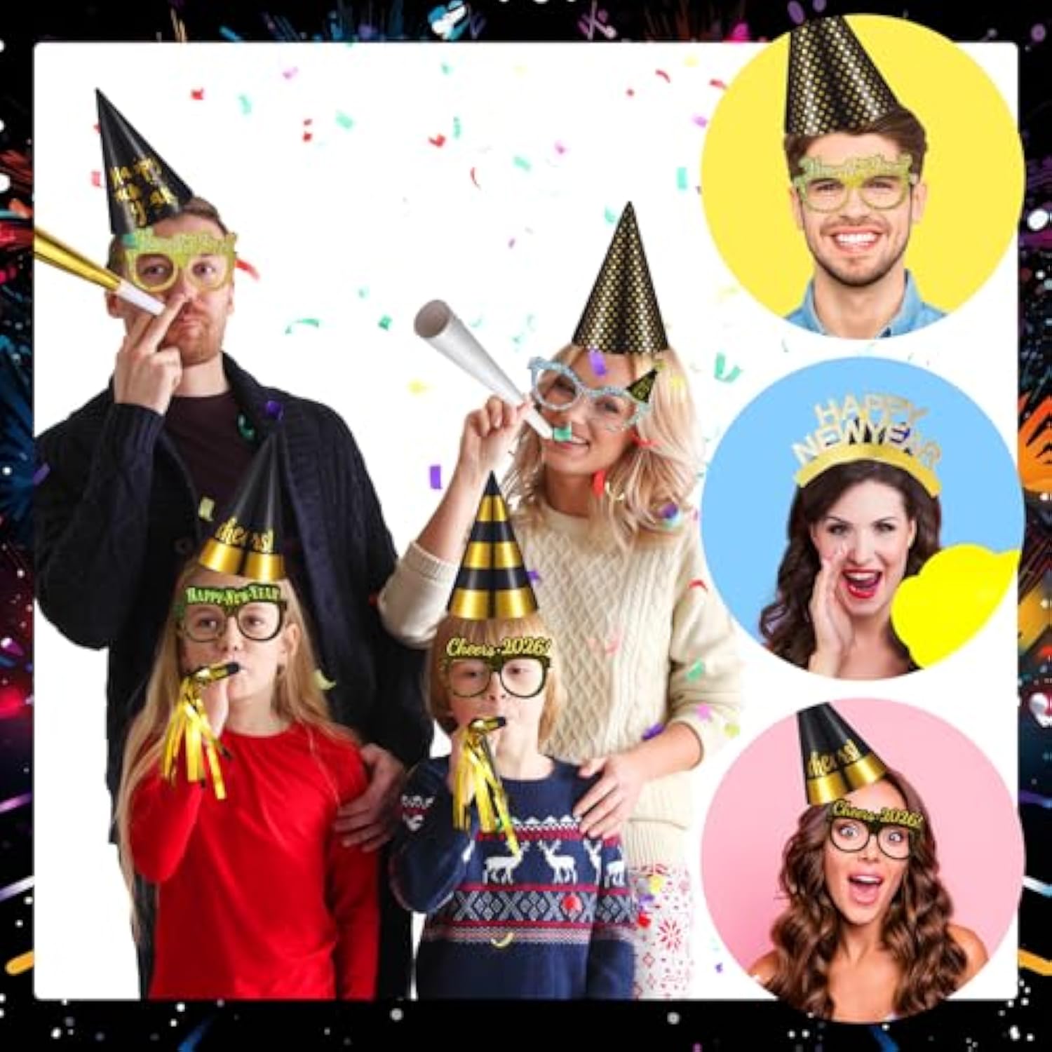 36 Pcs 2026 New Year Party Kit Hats, Noisemakers & Accessories