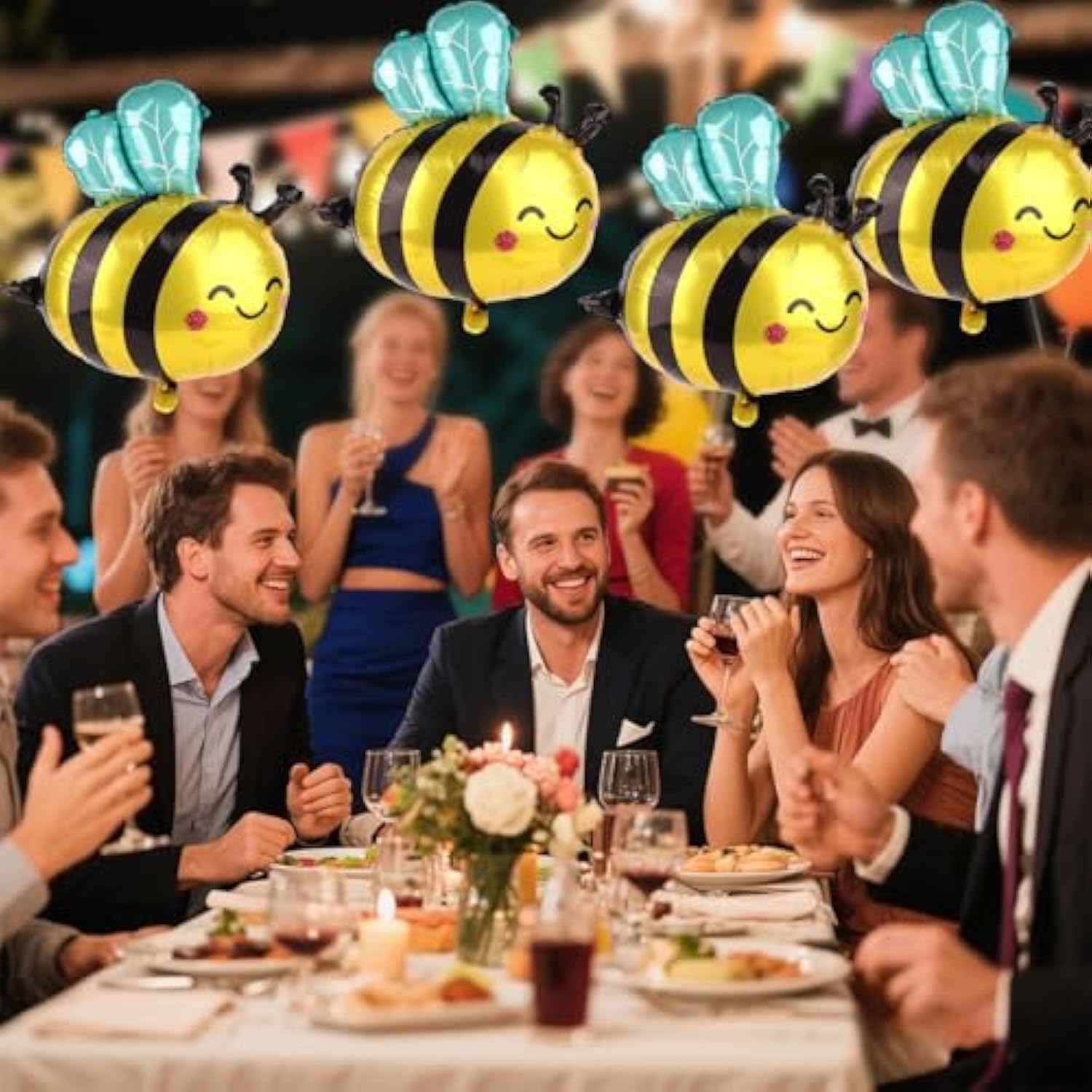 9 Pcs Bee Balloons Yellow Black Smile Polyester Honey Balloon Arch Kit Party Decor