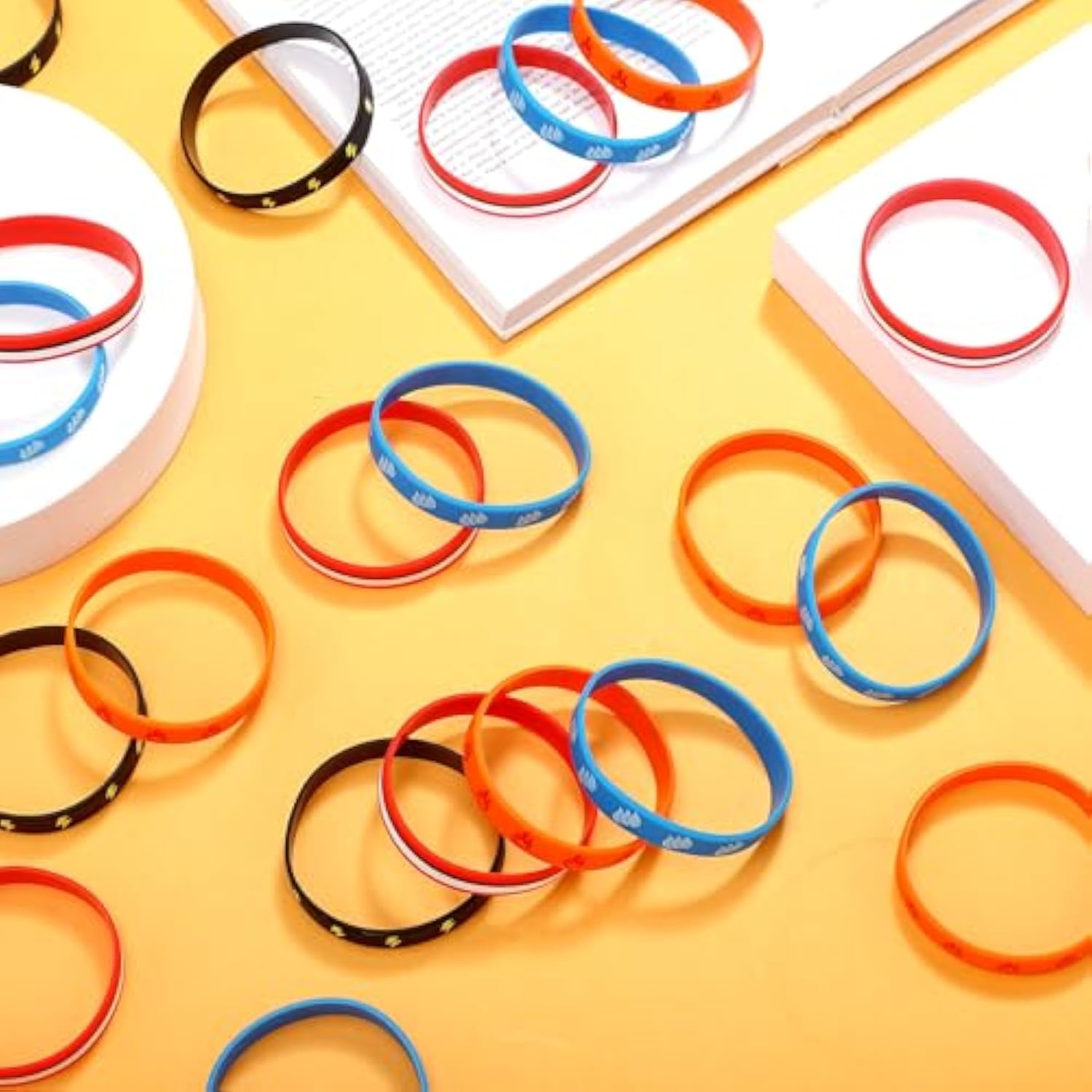 48 Pcs Cartoon Animation Party Favors Cartoon Animation Rubber Bracelet In 4 Styles Red Black Lightning Water Drip Flame Bolt Pattern Bracelet Silicone Wristband For Birthday Party Supplies