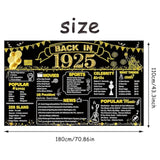 100th Birthday Black & Gold Banner, Vintage 1925 Backdrop, Large Party Decoration 6x3.6ft