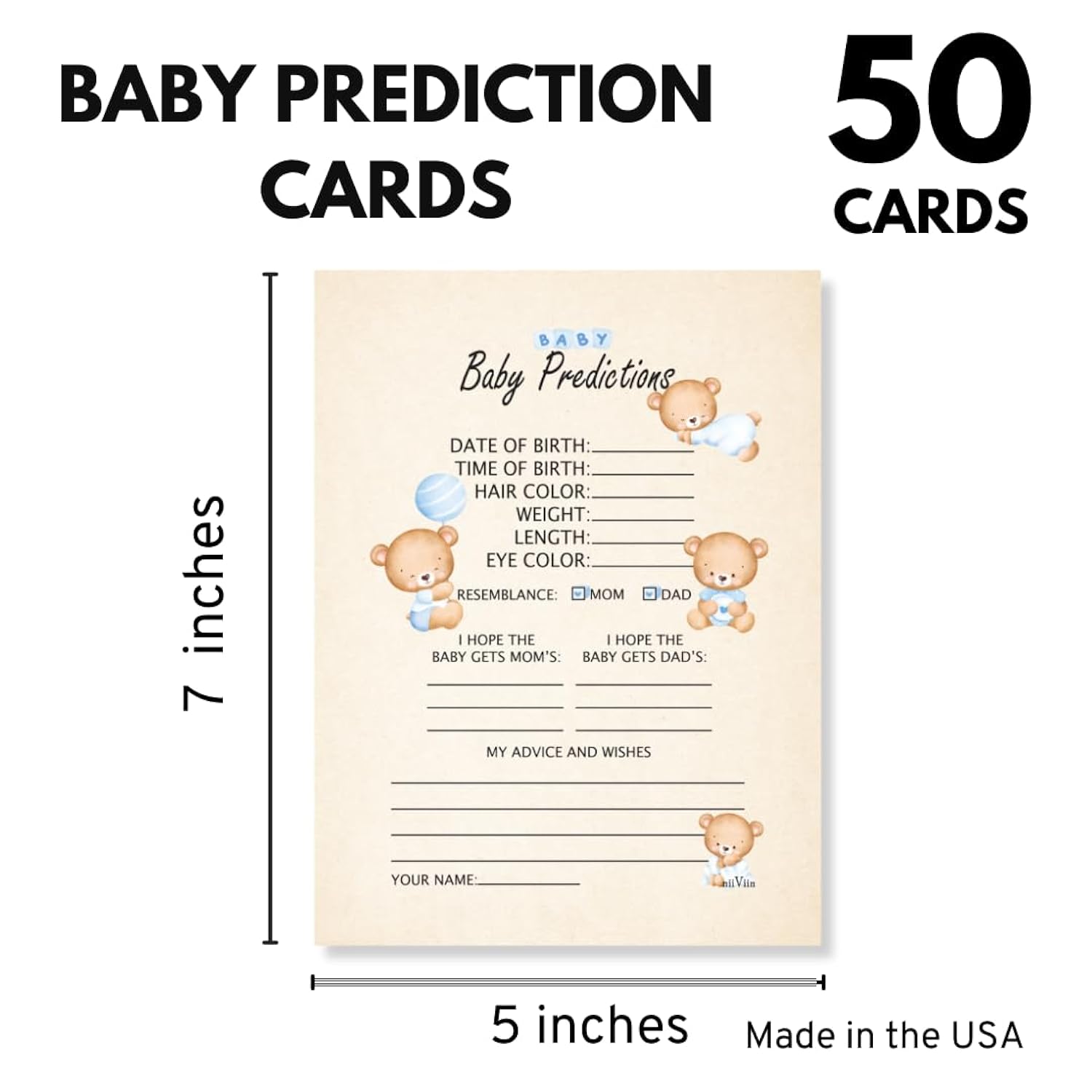 Baby Predictions And Advice Cards - 50 Keepsake 5" X 7" Cards, Fun Baby Shower Games And Activities, Advice For New Parents To Be, Wishes For Baby And Family (Baby Boy)