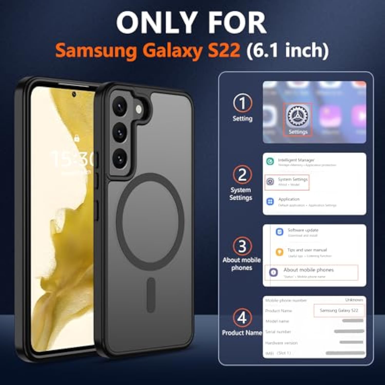 For Samsung Galaxy S22 Case [Compatible With Magsafe] Translucent Matte Magnetic Phone Case,Slim Thin Duty Shockproof Protection Cover With 2Pc Hd Screen Protector-Black