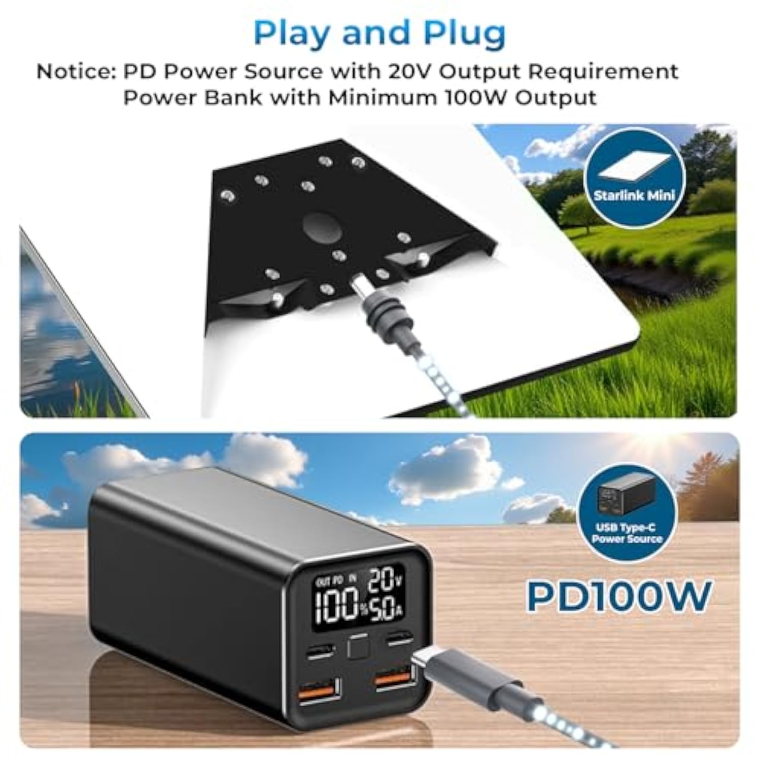 Starlink Mini Cable 9.8Ft, Starlink Mini Usb C To Dc Power Cable, Compatible With 100W+ Power Bank And Pd Charger(9.8Ft/3M)