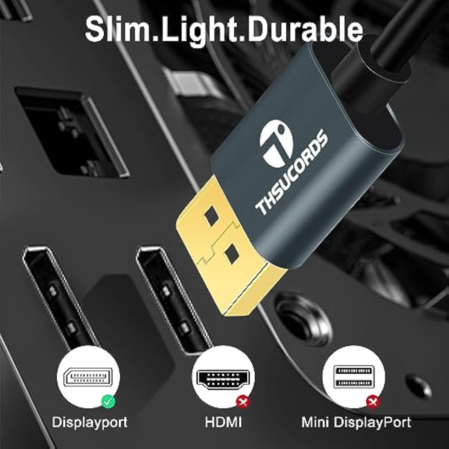 Displayport Cable 10Ft, Certified Ultra Slim & Thin 8K 4K Display Port 1.4 Cab