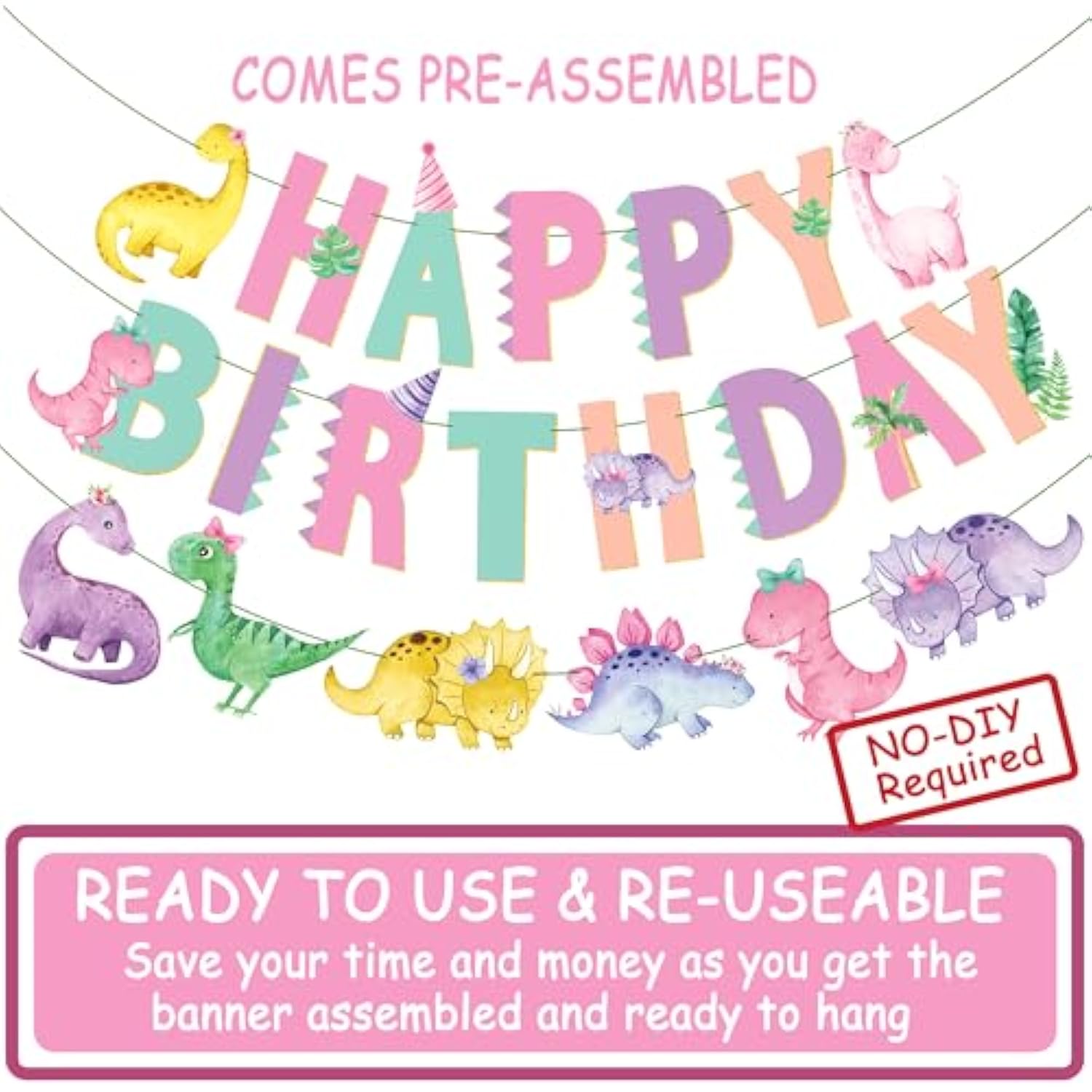 Dinosaur Birthday Party Banners 3Pcs Pastel Dinosaur Birthday Decorations For Girls Dino Theme Party Decorations Baby Shower Supplies