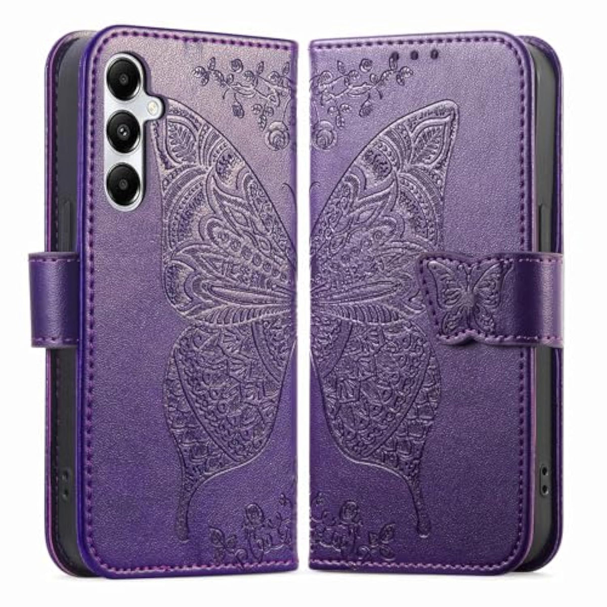 For Samsung Galaxy A36 5G Wallet Case With Card Holder, [Butterfly & Flower Embossed] Pu Leather Kickstand For Women And Men Shockproof Case For Samsung A36 5G (Purple)