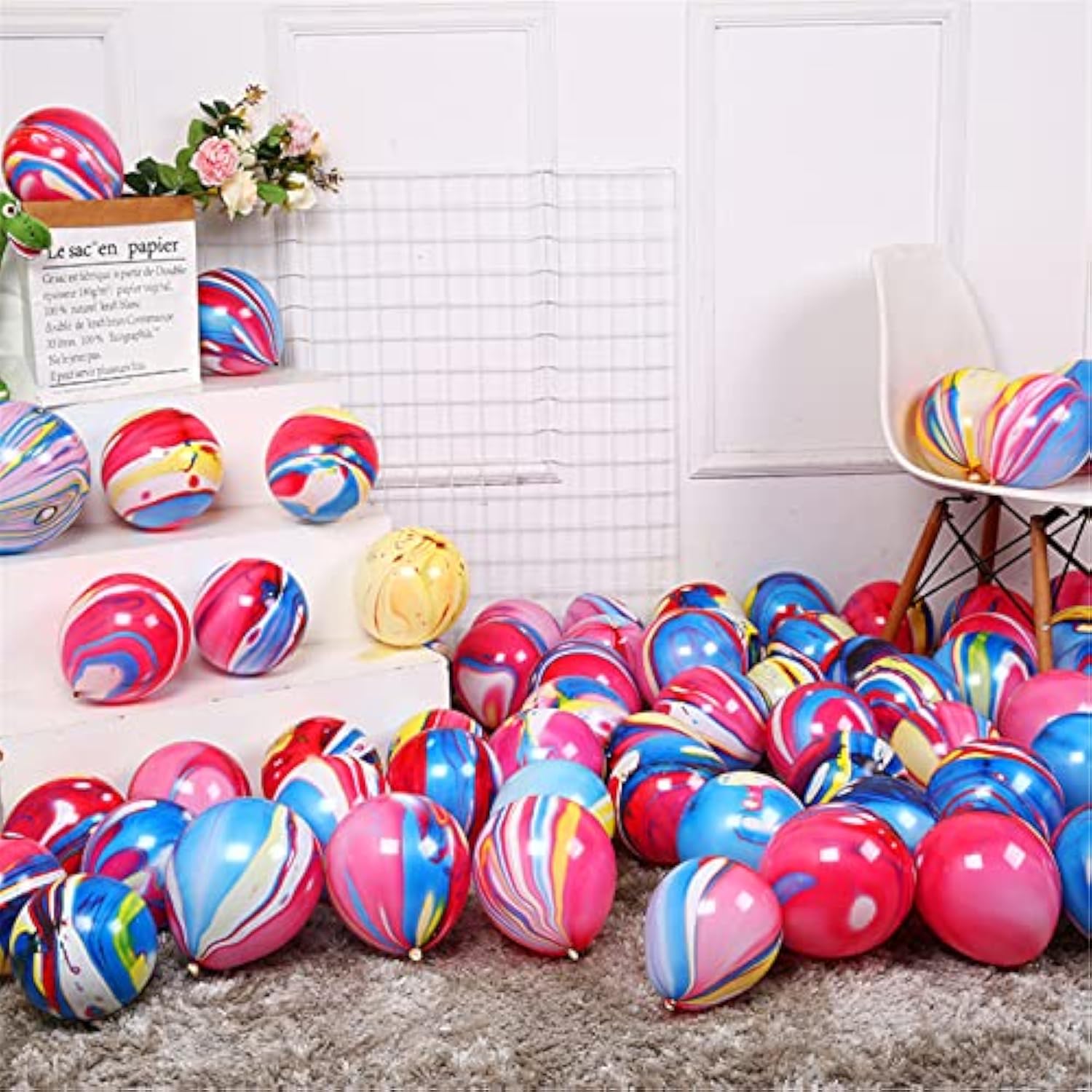 100PCS 12" Tie-Dye Marble Balloons – Swirl Latex Decor for Birthday, Candyland & Hippie Party