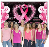 Breast Cancer Awareness Banner Backdrop Decorations Pink Ribbon Shapes Party Banner Breast Cancer Survivor Gifts Hope Faith Strength Courage Hanging Banner Breast Cancer Wall Pennants (style 4)