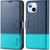 TUCCH Dark Blue and Lake Blue Wallet Case for iPhone 14 6.1" with 4 Card Holders
