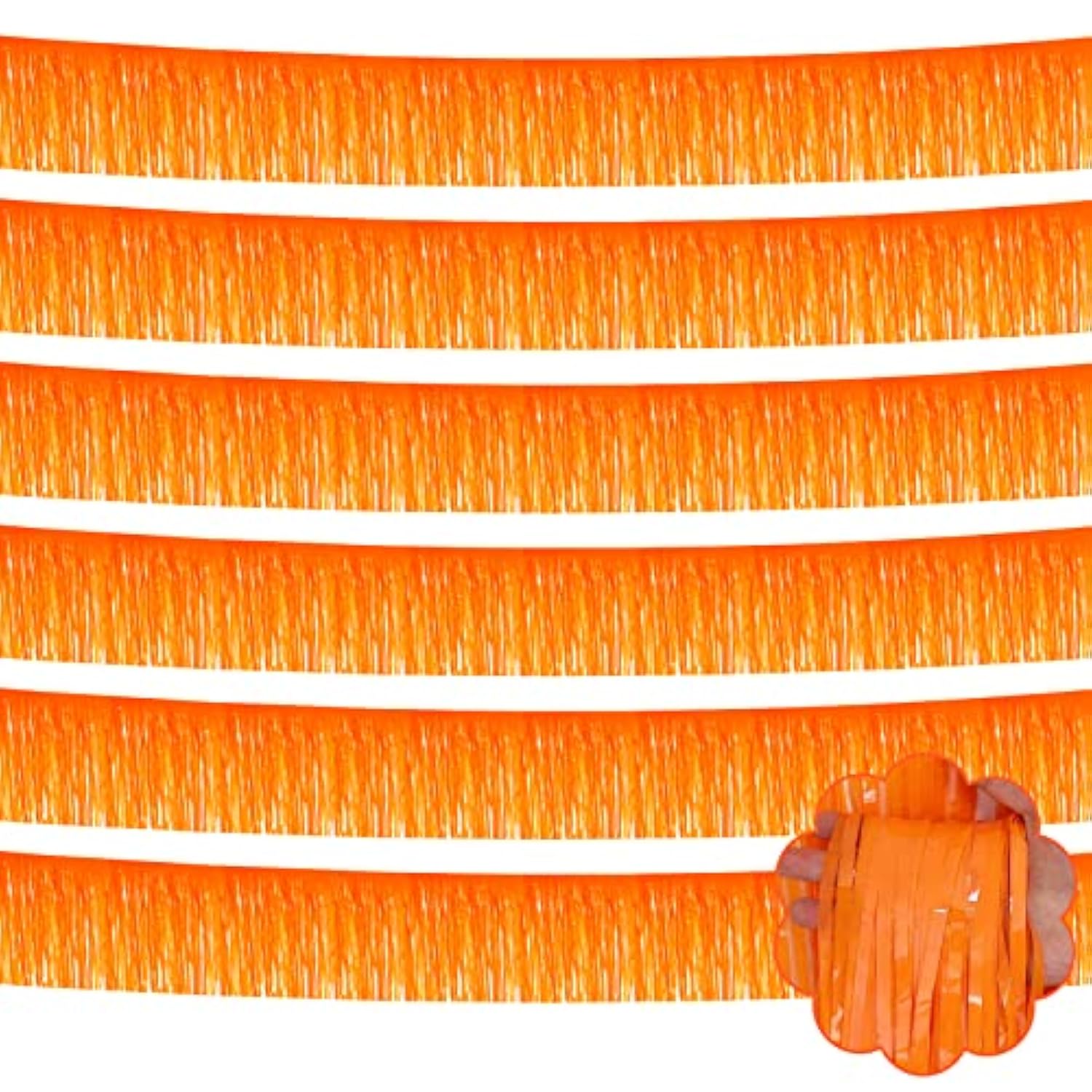 6 Pack 10 Feet Foil Fringe Garland Metallic Tinsel Streamers Banner Wall Hanging Backdrop Banner For Parade Floats, Thanksgiving, Christmas, Birthday, Halloween Party Decorations(Macaron Orange)