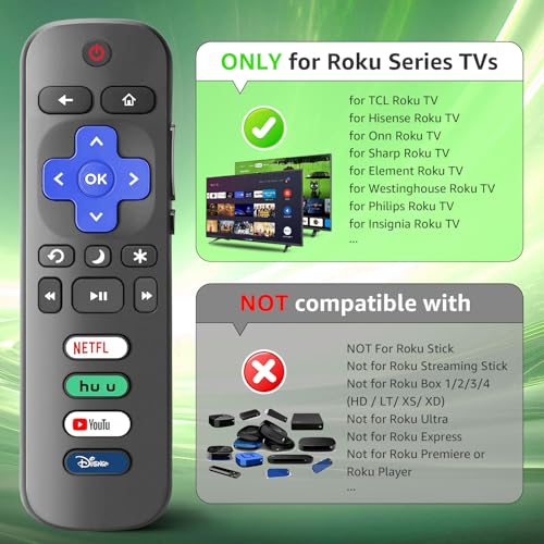 (Pack of 3) Replacement Remote Only for Roku TV with Soft Protective Cover (Glow in The Dark), Compatible for TCL Roku/Hisense Roku/Onn Roku/Sharp