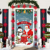 Merry Christmas Door Cover Banner Gray Santa Snowman for Party and Photo Booth