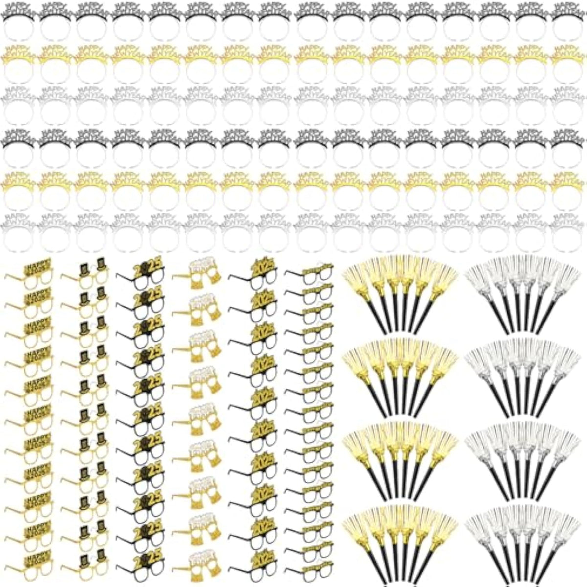 144-Piece 2026 New Year Party Set with Headbands, Glasses, and Noise Makers
