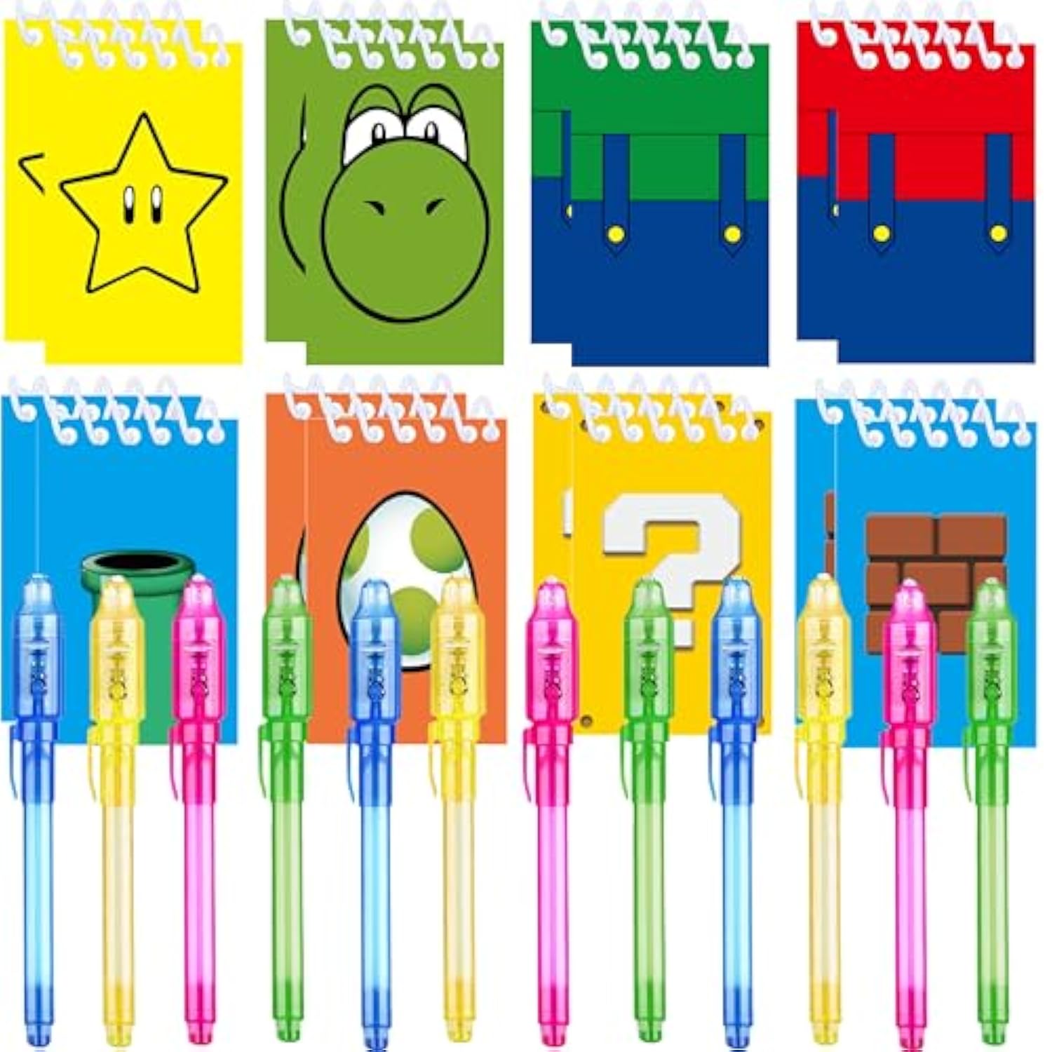 24 Pcs Super Bros Party Favors | Set Of 12 Invisible Ink Pen And 12 Super Bros Mini Notepads | Gift Bag Stuffers For Super Bros Party Supplies