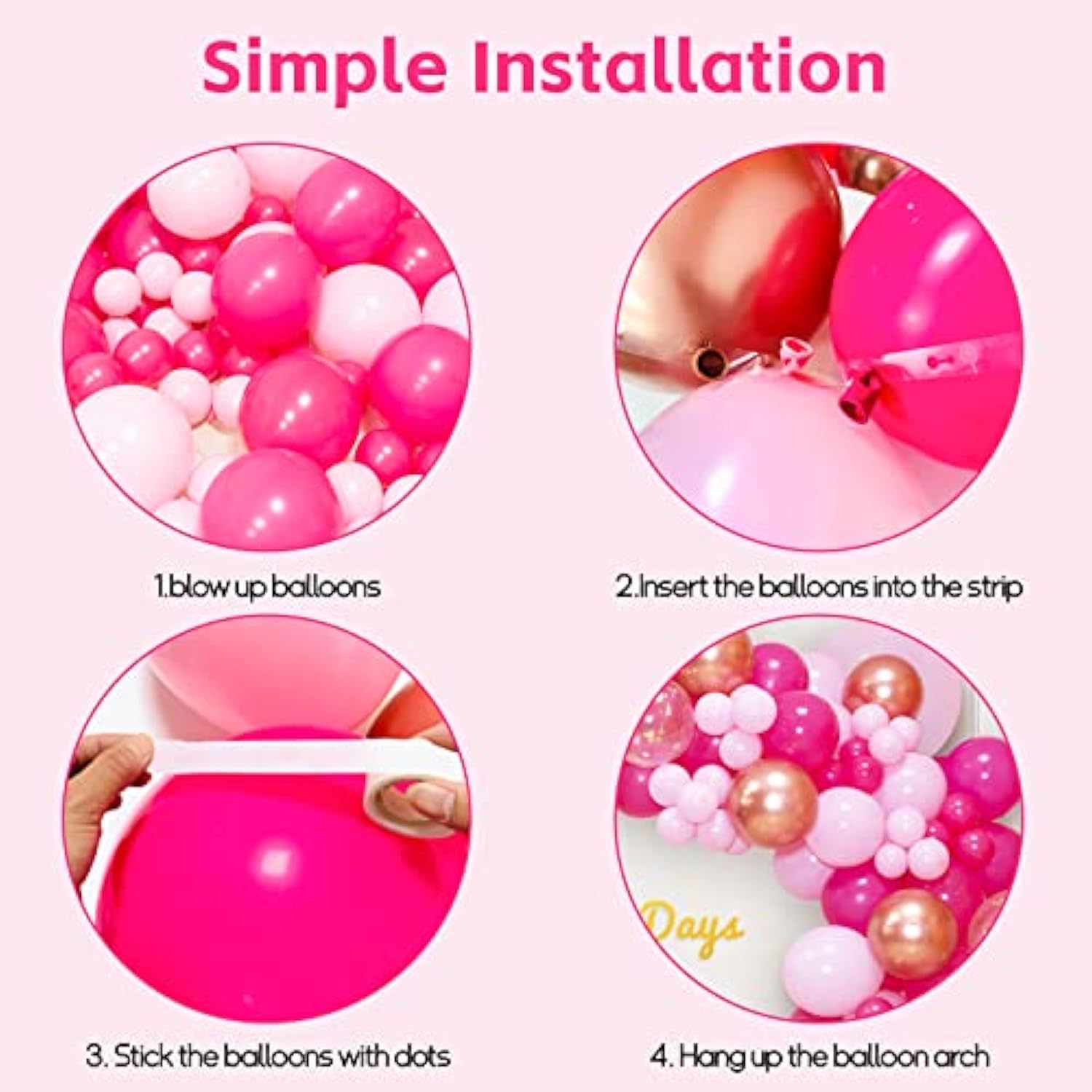 Pink Balloon Arch Garland Kit142 Pcs, Pink Balloon Garland Kit Metalli