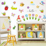 54Pcs Hello Spring Cutouts Tulip Flower Gnome Butterfly Bee Paper Cut-Outs With 100Pcs Glue Points Cute Cartoon Bulletin Board Decor For Diy Craft Art School Classroom Home Party