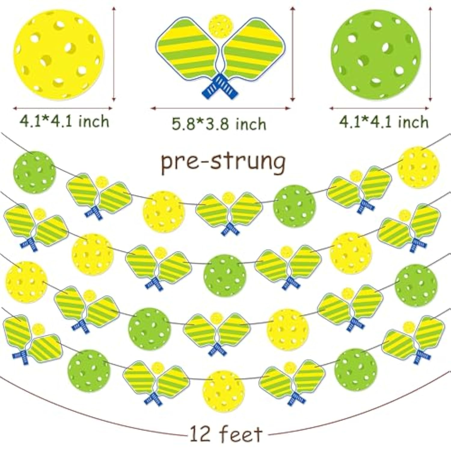 Pickleball Party Banners 4Pcs Pickleball Themed Birthday Decorations Green And Yellow Cardboard Rope