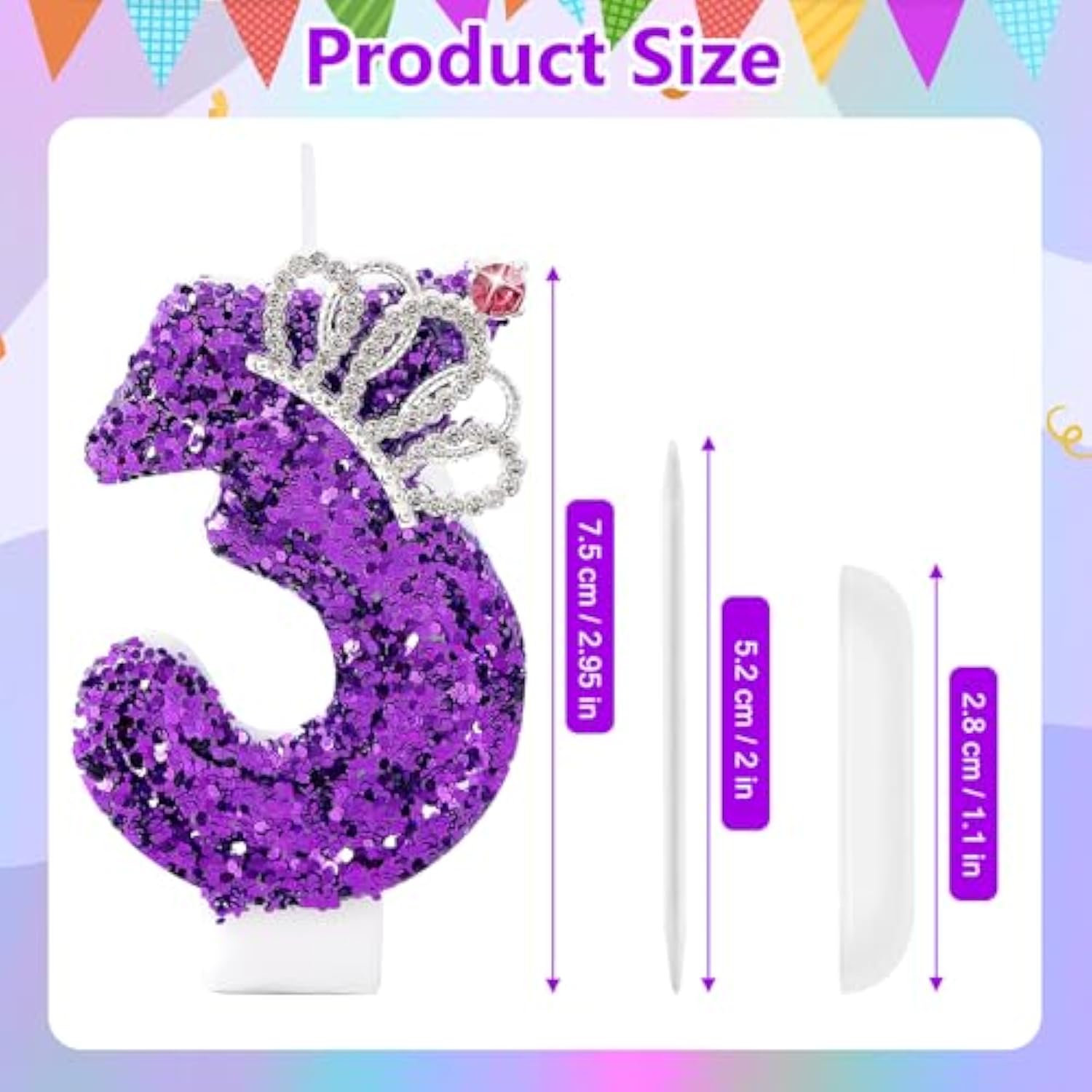 Purple Birthday Candle Crown Number 3 Candles Cake Candle,Purple Birthday Cake Topper Cupcake Decorations Party Decor For Girls And Women Anniversary Celebrations Supplies Favors