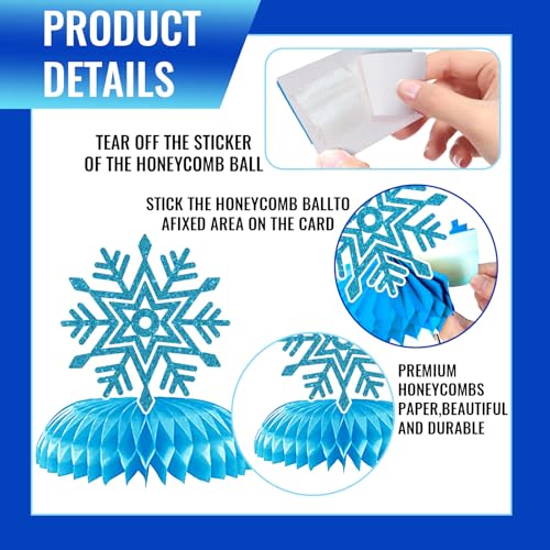Winter Wonderland Party Decorations Honeycomb Centerpieces, 12Pcs Snowflake Decorations for Table with Snowflake Confetti, Winter Table Decorations for Holiday Birthday Baby Shower Party Supplies