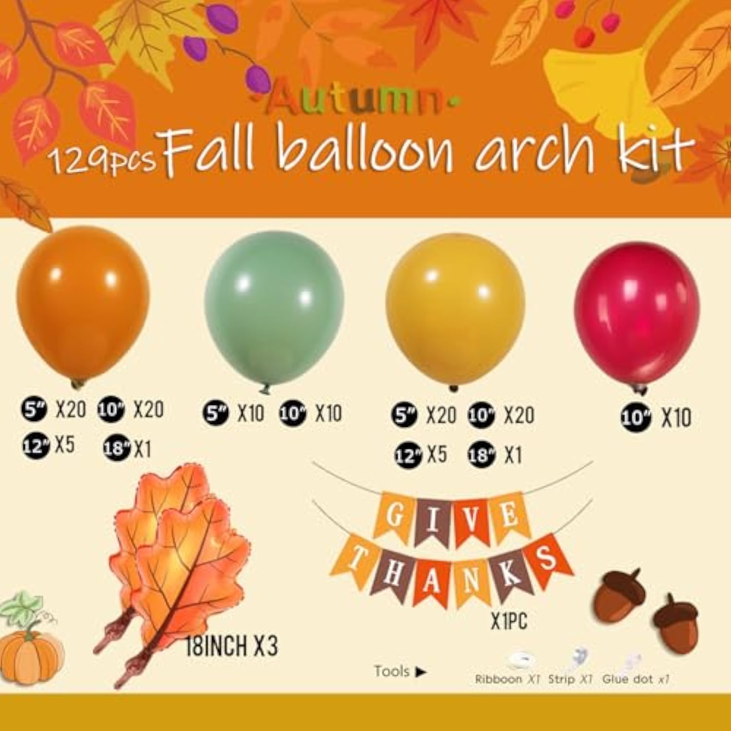 Fall Balloon Garland Arch Kit 129Pcs Burnt Orange Burgundy Sage Green Party Decor