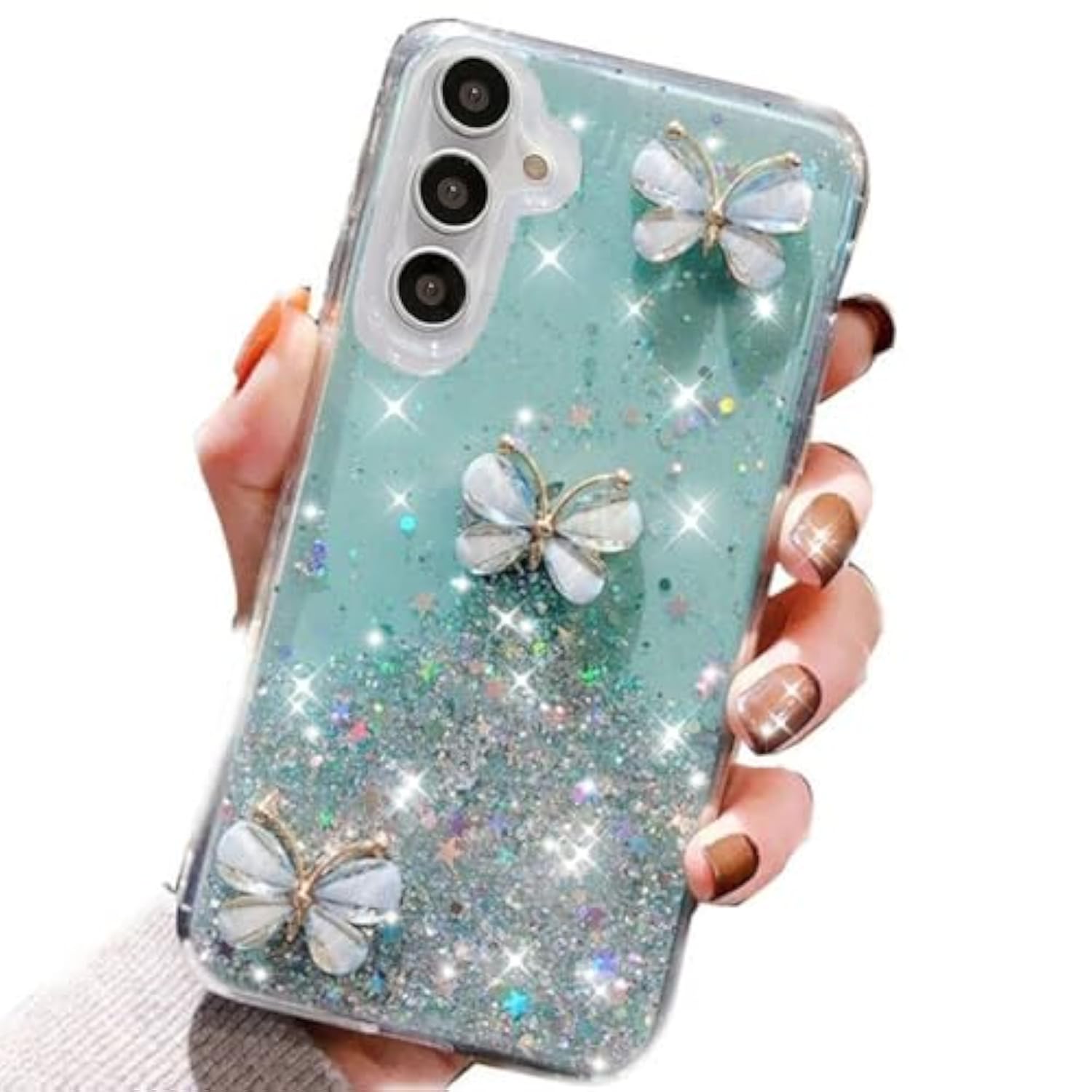 For Samsung Galaxy A16 5G Glitter Case, Cute 3D Butterfly Bling Glitter Sparkle Shiny Soft Tpu Silicone Clear Shockproof Women Girls Slim Thin Protective Phone Case For Galaxy A16 5G (Blue)