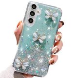 For Samsung Galaxy A16 5G Glitter Case, Cute 3D Butterfly Bling Glitter Sparkle Shiny Soft Tpu Silicone Clear Shockproof Women Girls Slim Thin Protective Phone Case For Galaxy A16 5G (Blue)