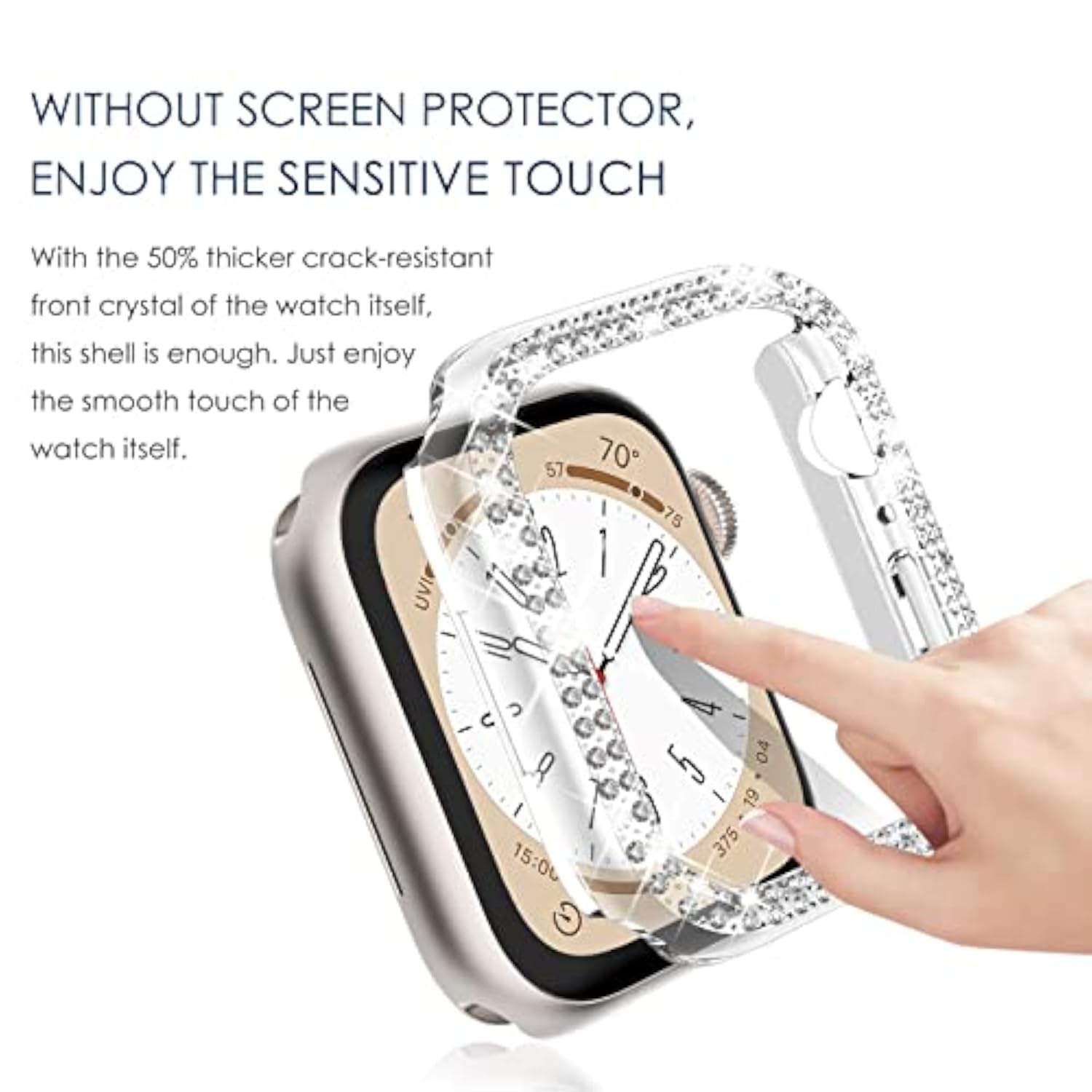 Luxury Bling Case for Apple Watch Series 11 10 42mm, Double Row Sparkling Crystals Premium Jewelry Bumper, Slim Protective Frame Cover for Women, Rose Gold/Clear