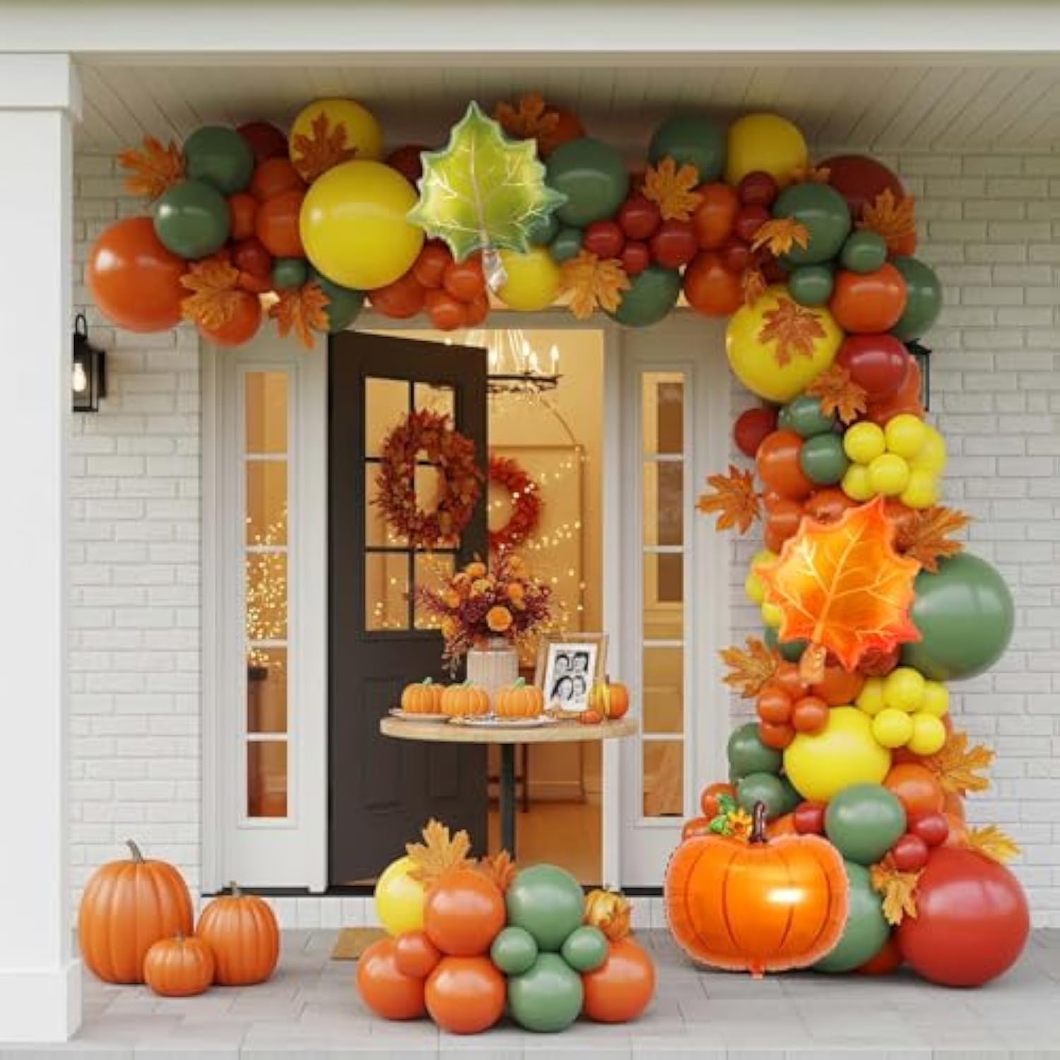 Fall Thanksgiving Balloon Arch Kit Green Red Yellow Orange with Maple Leaf for Baby Shower