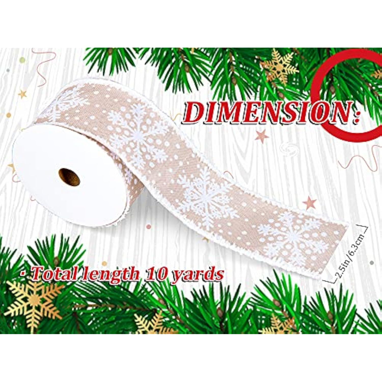 Snowflake Wired Edge Ribbon 2.5 Inch Winter White Snowflake Ribbon Wit