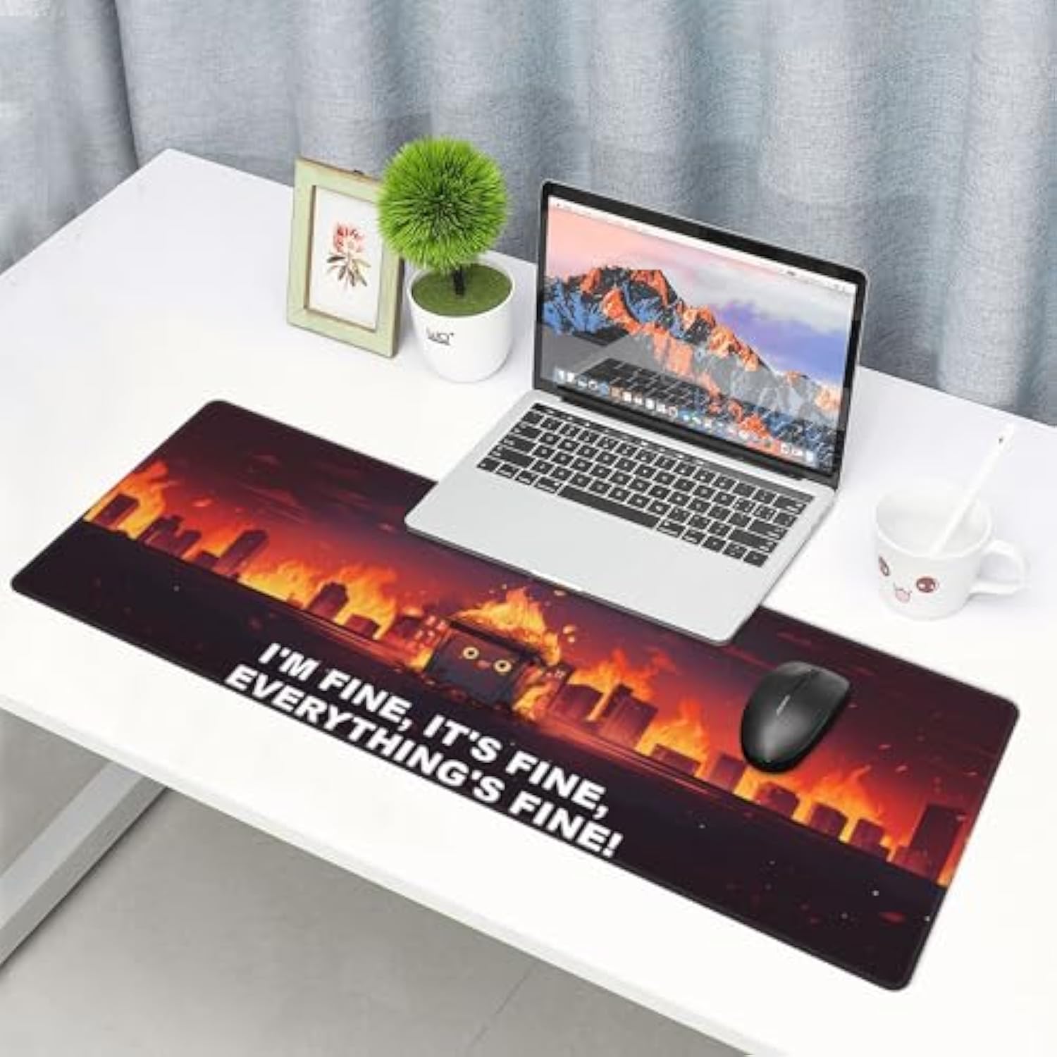 Dumpster Fire Funny Mouse Pad, I'M Fine, It'S Fine Desk Mat, Xl Anime Gaming Keyboard Mat, Non-Slip Rubber Base, Big Extended Desk Protector For Home Office, 31.5×11.8 Inch (Dumpster Fire)