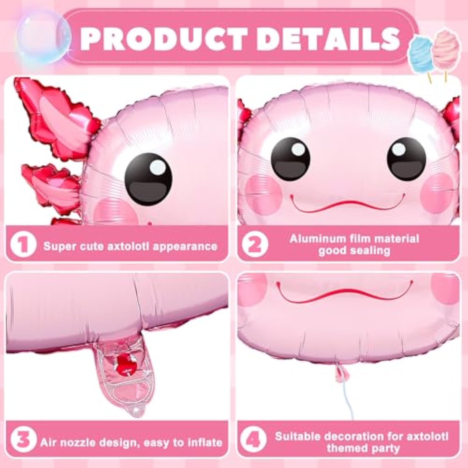 12 Pcs 12 Pcs 34 Inch Axolotl Balloon Axolotl Birthday Party Decorations Aluminum Foil Inflatable Summer Supplies For Beach Themed Favor (Pink)