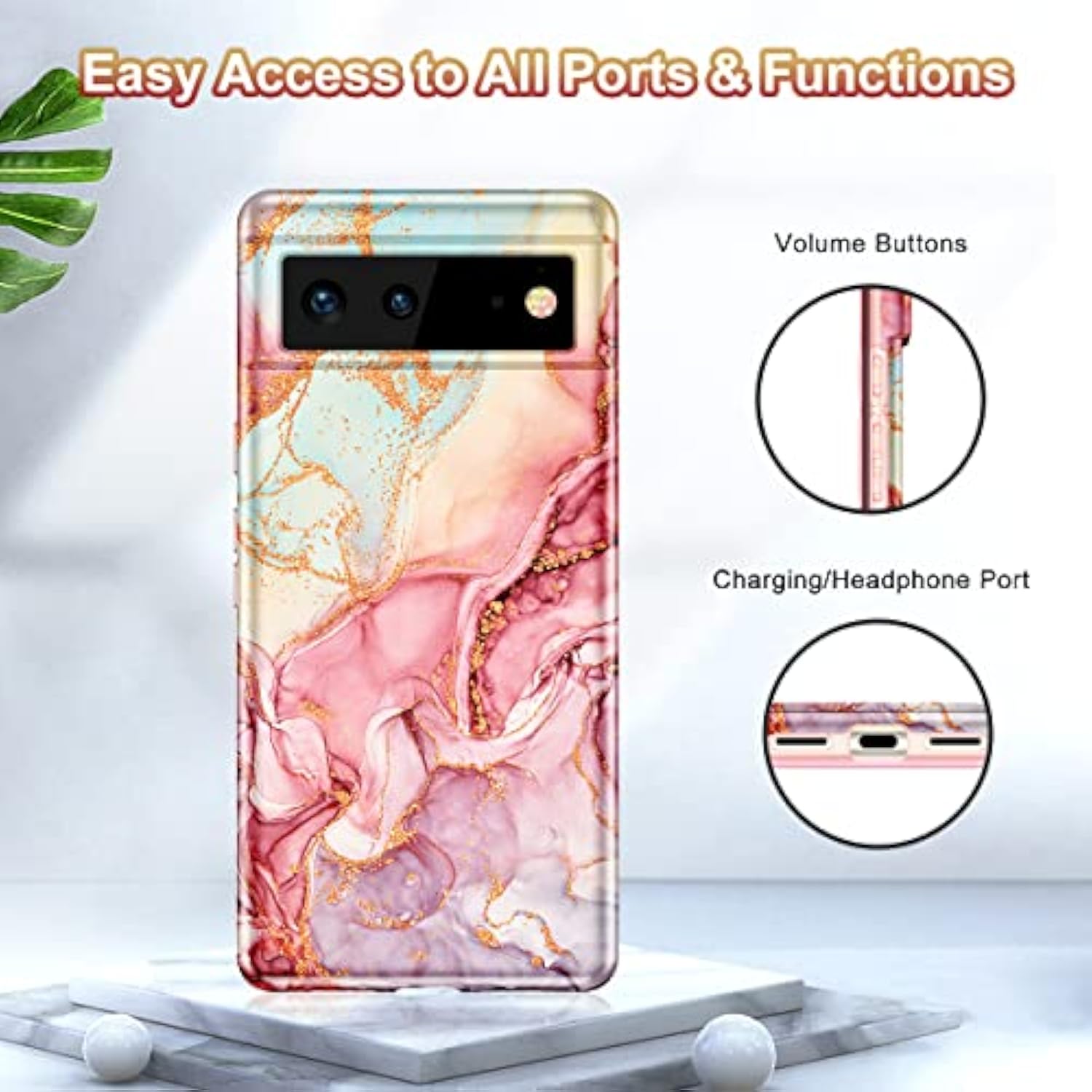 Google Pixel 6 Bling Marble Pattern Hard PC Slim Fit Shockproof Case