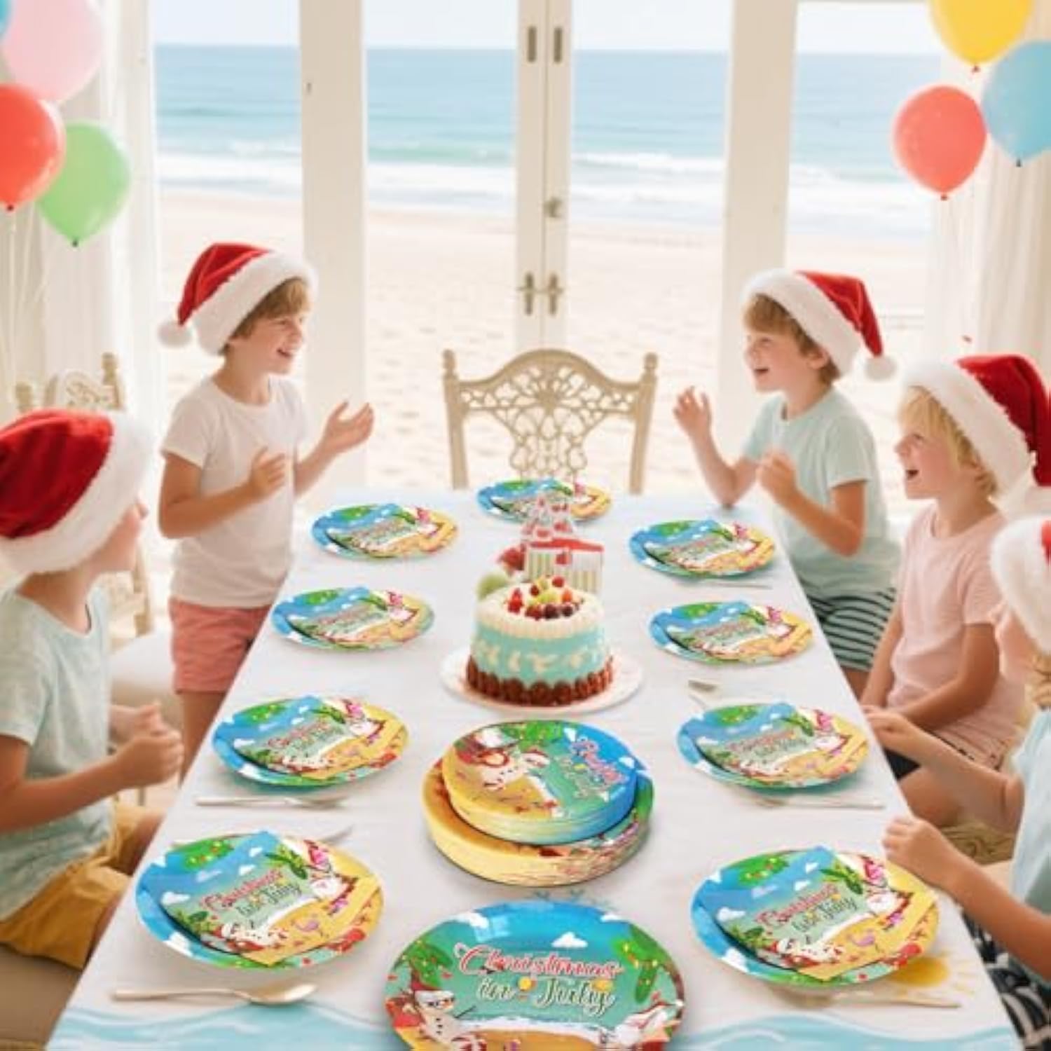 150Pcs Christmas In July Plates And Napkins - Merry Christmas Dinner Dessert Paper Plates Napkins Tableware Set For Hawaiian Beach Summer Xmas Decorations Party Supplies Tables Decor Favors,Serves 50