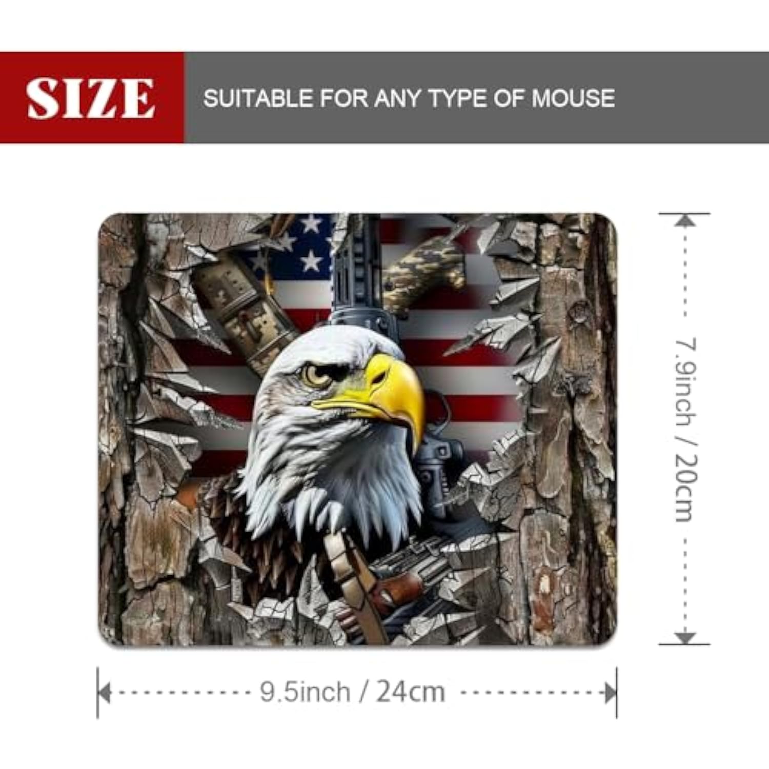 American Flag Eagle Rip Oak Camo (2) Square Mouse Pad, Texture, Waterproof, Anti Slip Rubber Base, Computer Mouse Pad, Laptop Mouse Pad