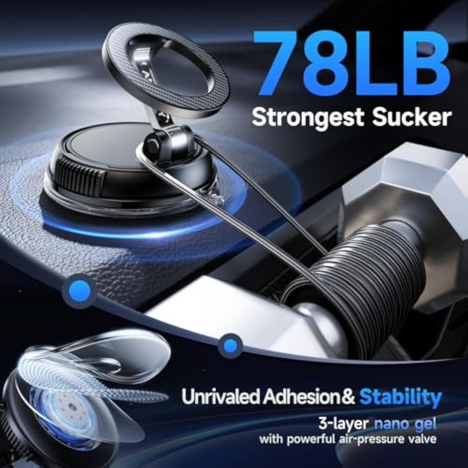 Car Phone Holder For Magsafe [78+Lbs Strongest Suction & 2400Gf Strongest Magnetic] 360° Adjustable Car Phone Mount, Phone Holders For Your Car For Iphone 16 Pro Max 15 14 13 12 Plus (Carbon Fiber)