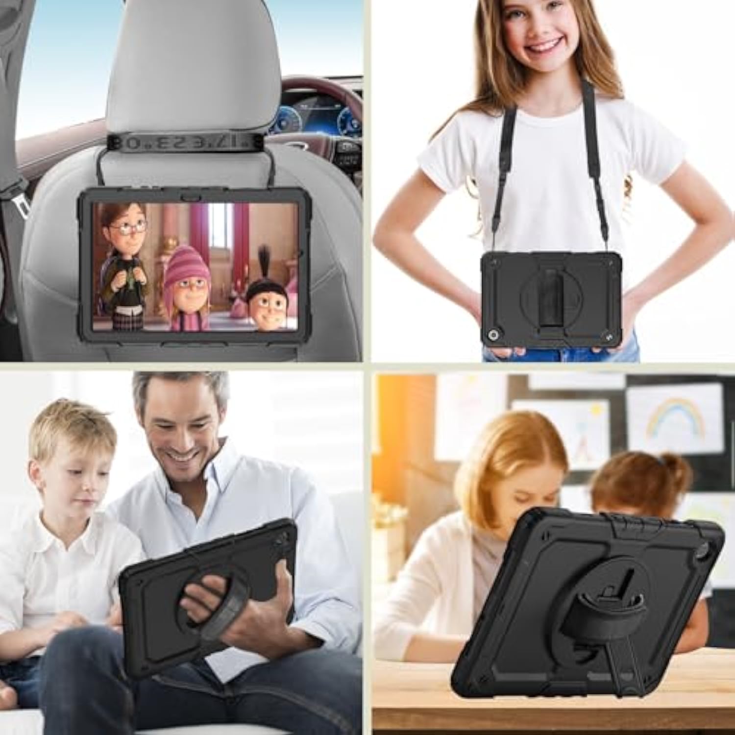 Case Compatible With Galaxy Tab A9+ Plus 11 Inch Model Smx210/X216/X218 With Screen Protector Pen Holder Stand Shoulder Strap Handle Grip | Black